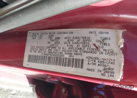 1999 Toyota 4Runner Limited V6 из США, поврежденный, VIN JT3HN87R2X0200285